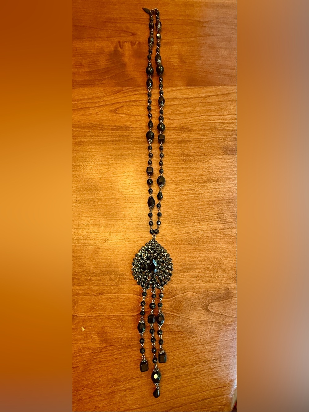 Coldwater Creek Black Beaded Rhinestone Statement Pendant Necklace